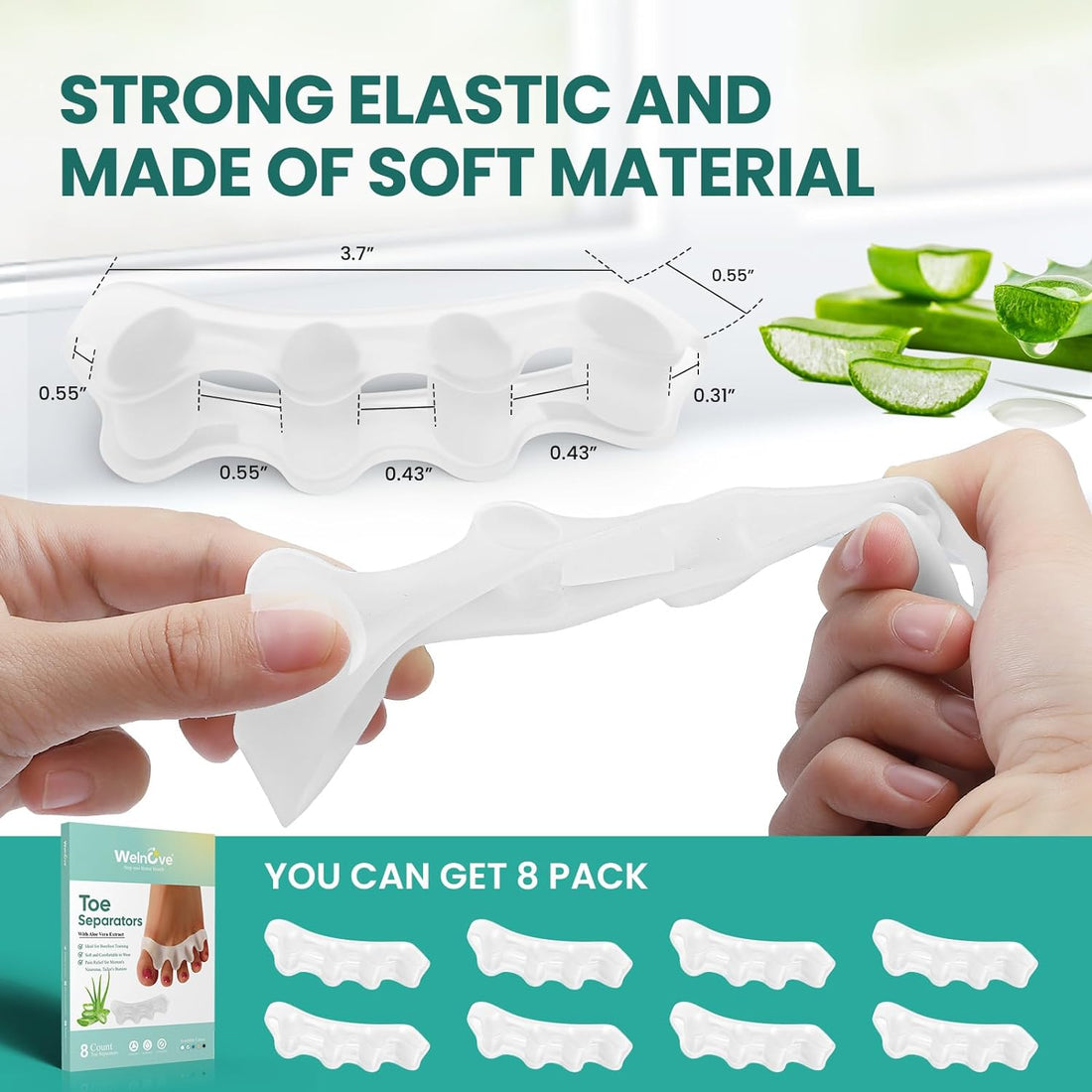 Toe Separators with Aloe Vera β 8 Pcs Foot & Toe Spacer | Soft Silicone Toe Corrector