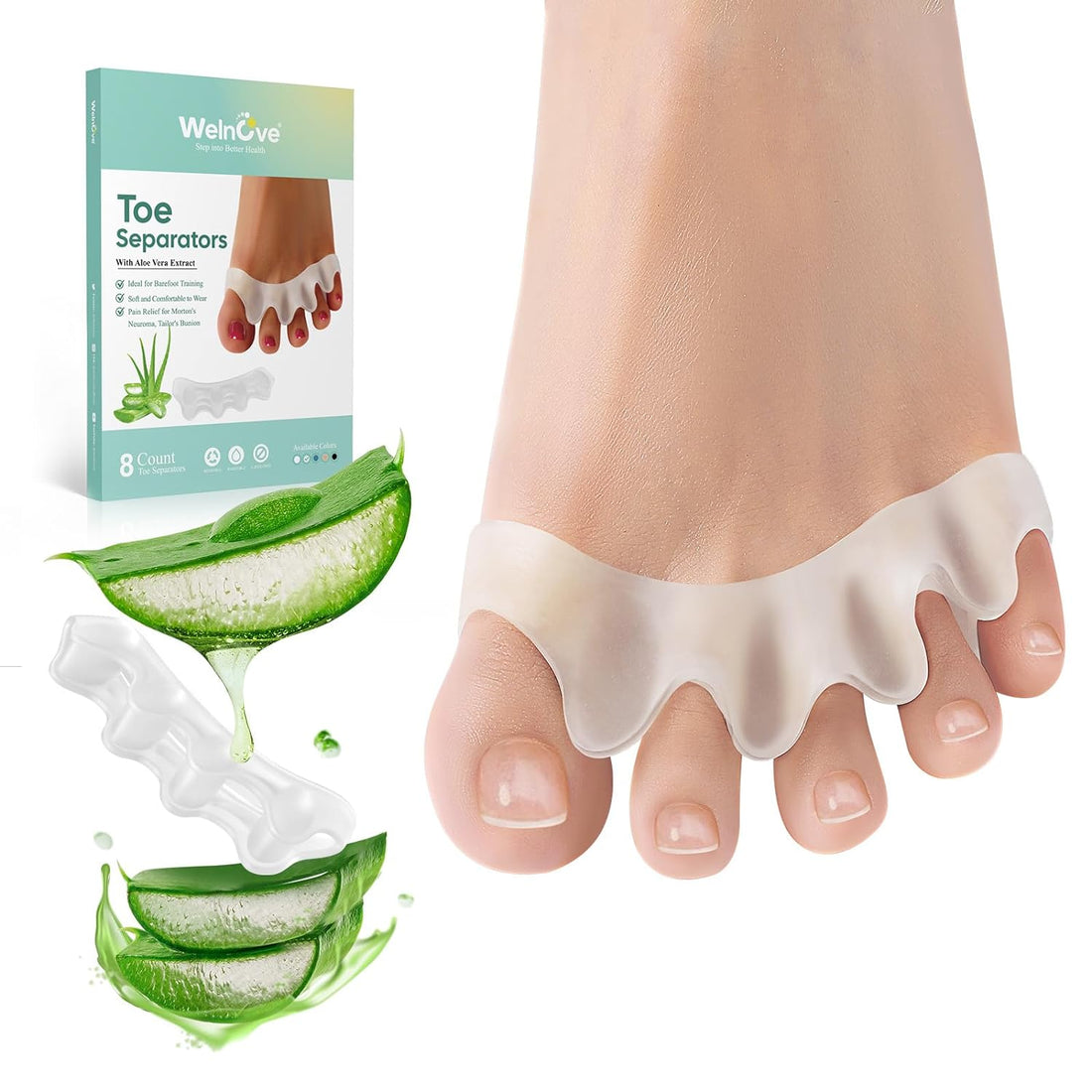 Toe Separators with Aloe Vera β 8 Pcs Foot & Toe Spacer | Soft Silicone Toe Corrector