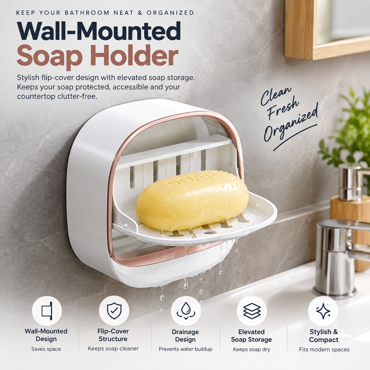 Wall-Mounted Soap Holder – Flip-Cover Bathroom Soap Dish